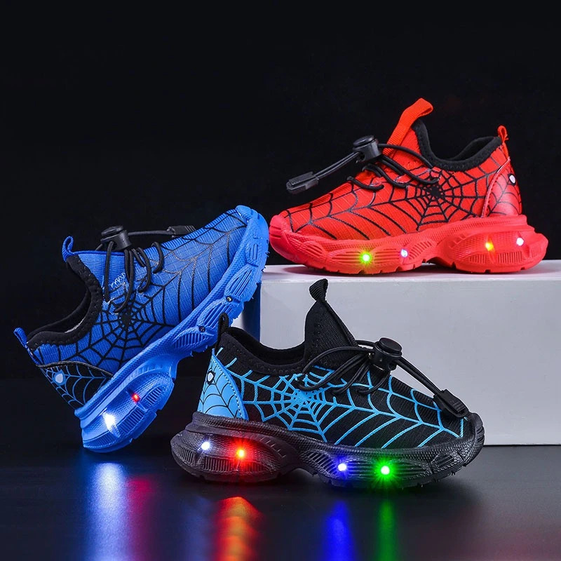 

Boys' Spider-Man LED Light-Up Sneakers 2026 Spring Autumn, Breathable Comfort Casual Running Shoes for Toddler Kids Sportswear