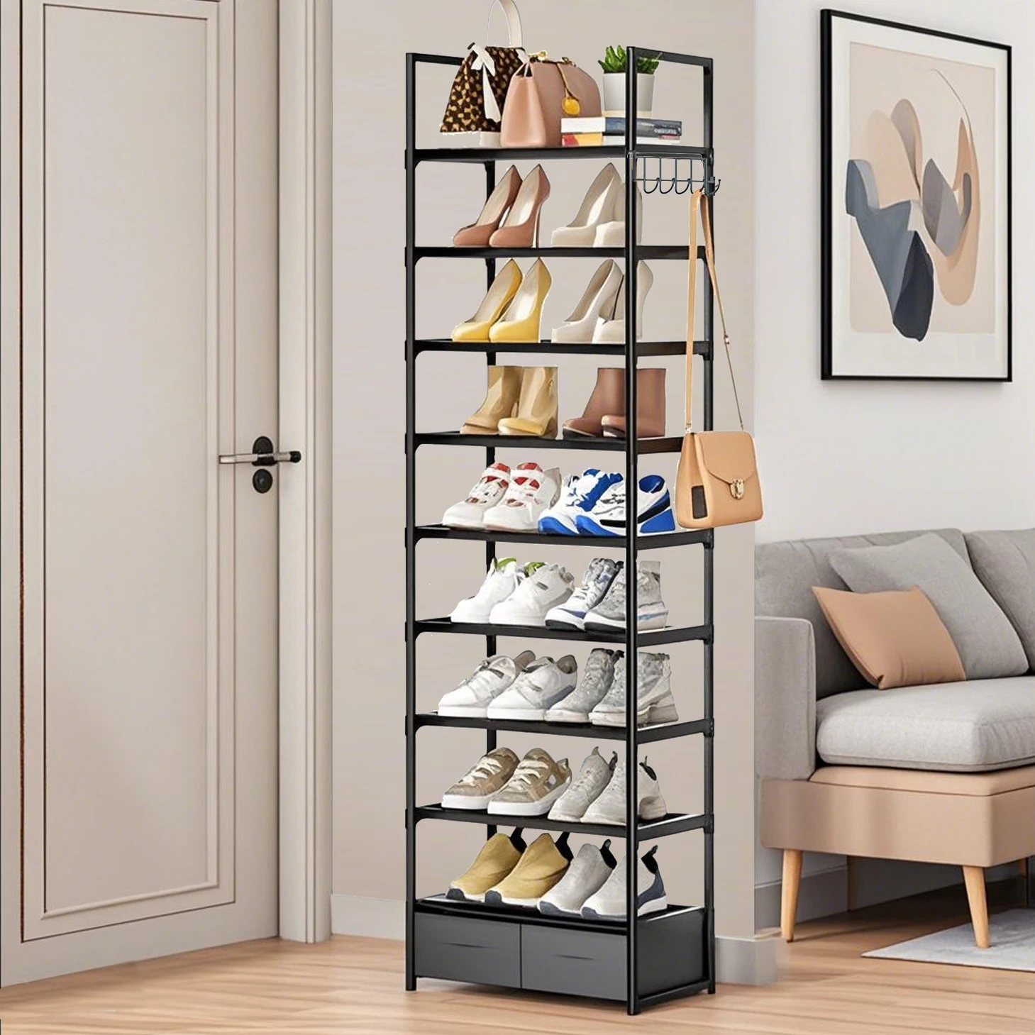 

10-Tier Narrow Shoe Rack Organizer Save Space 20-25 pairs Sturdy Shoe Shelf for Closets Entryway