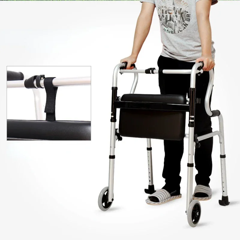 Folding Walker for Seniors, Height Adjustable Mobility Aid, Aluminum Walking Support Frame, Lightweight Home Walking Assistance.