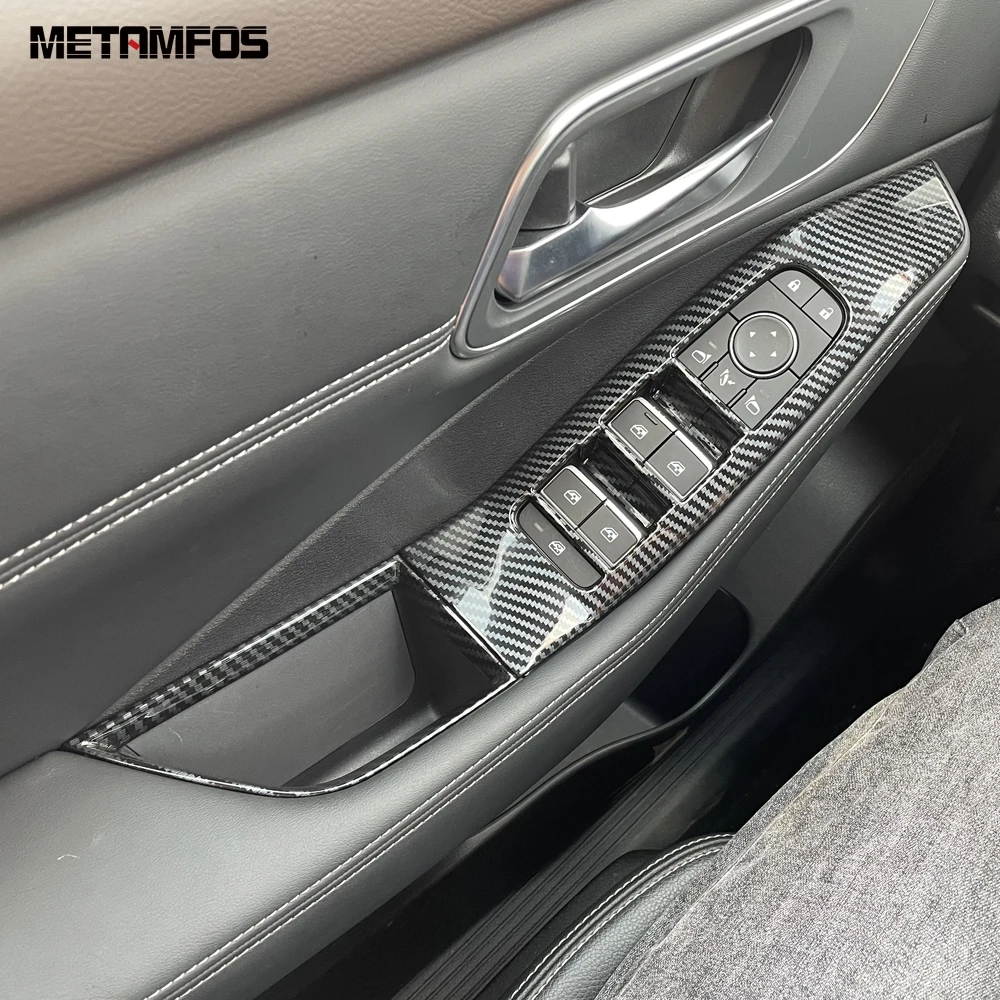 For Nissan X-trail Xtrail Rogue T33 2021-2025 2026 Carbon Fiber Inside Armrest Window Lift Switch Panel Cover Trim Accessories