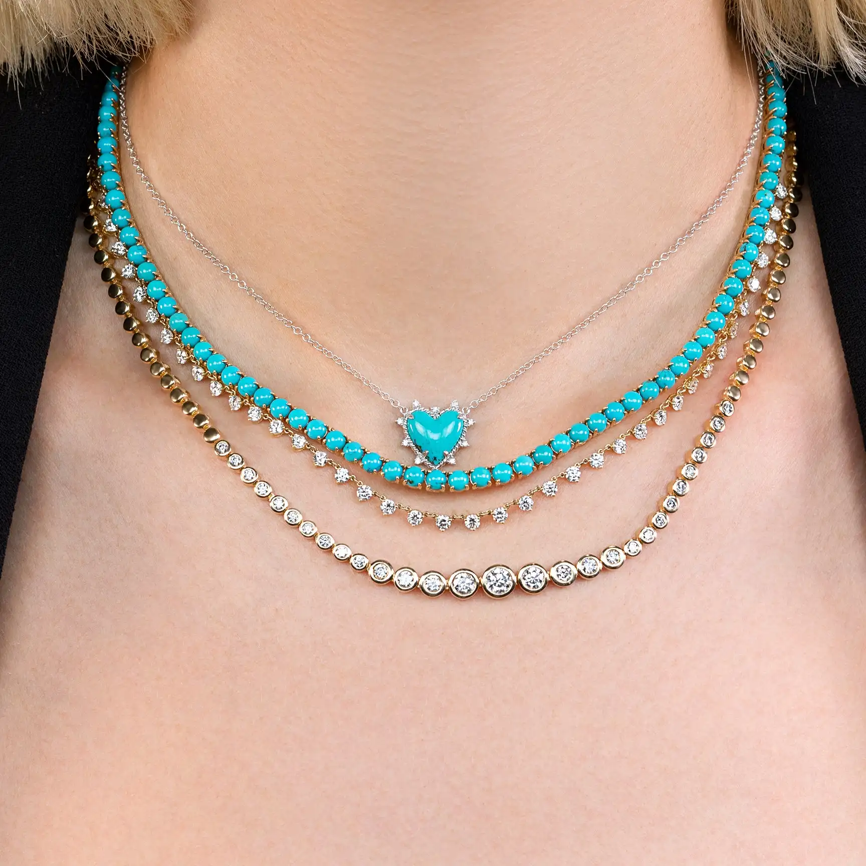 Fashion Heart Shaped Necklace For Women Big Single Turquoises Stone Simple Classic Jewelry