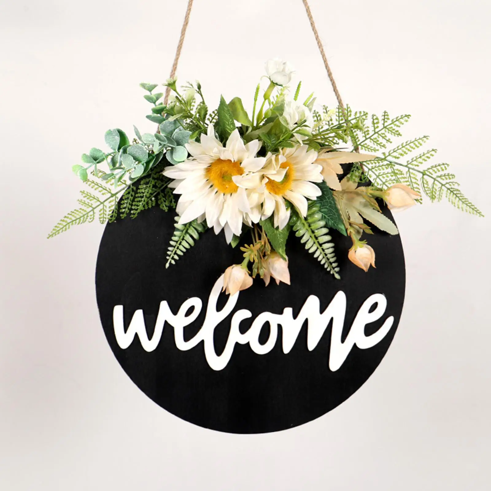 16inch Round Wooden Welcome Sign Fake Porch Hanging Front Door Decoration