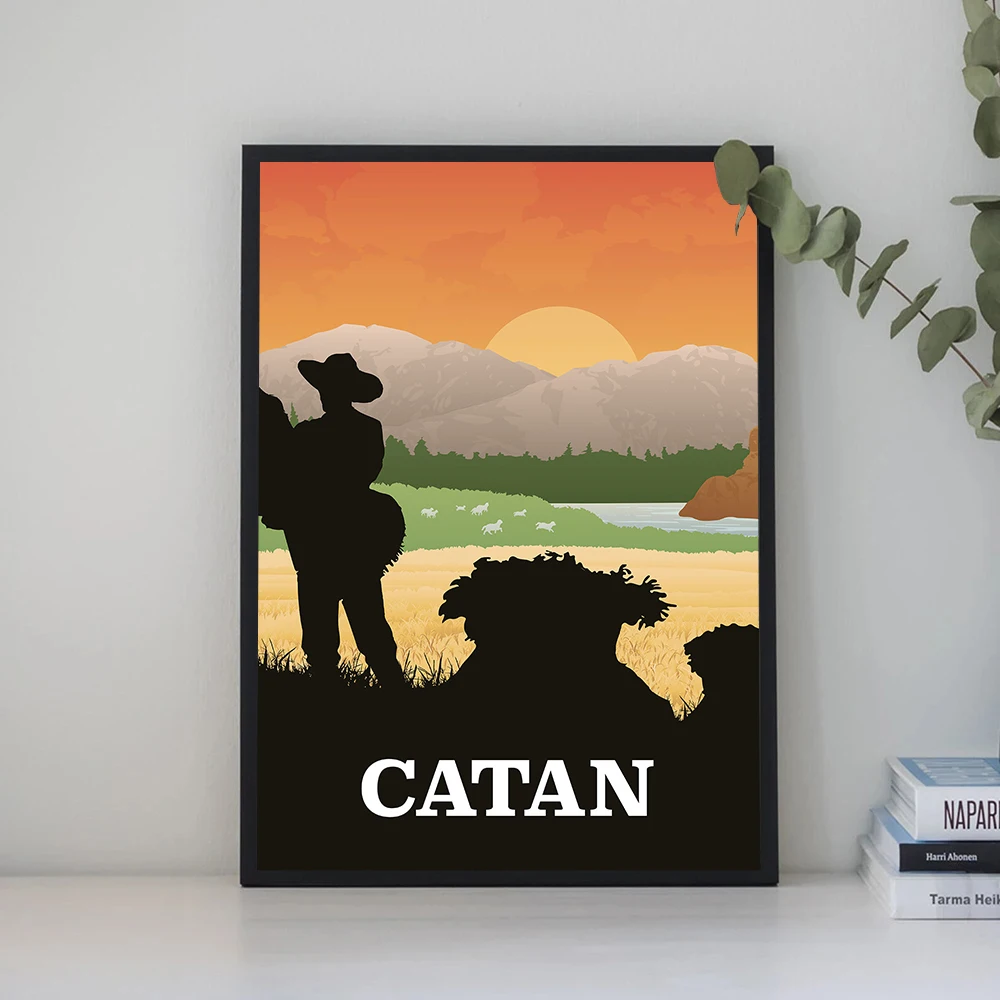 Retro Board Game Wingspan, Everdell and Catan Minimalist Poster Canvas Painting Wall Art Pictures Gamer Room Home Decor