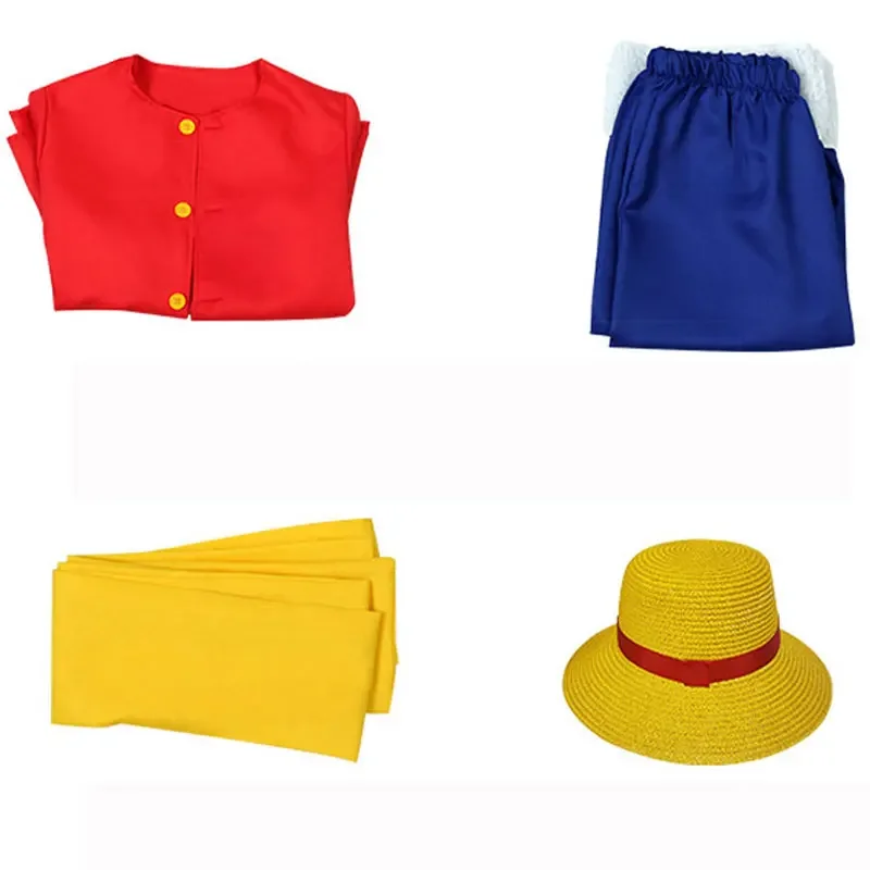 Boys Girls Monkey D. Luffy Cosplay costume Red Shirt And Pants Hat Halloween Party Performance