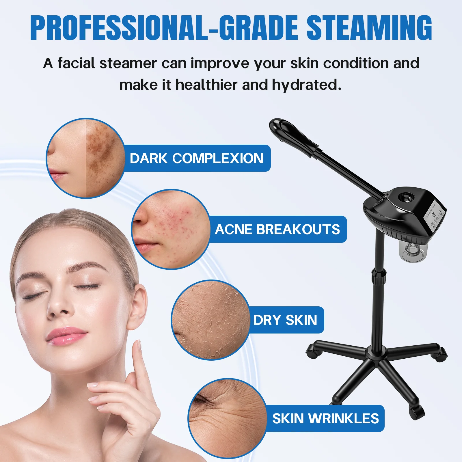 Ozone Facial Steamer Skin Care Machine with Adjustable Height; 360° Rotatable Nozzle, Suitable for Beauty Salons and Spas