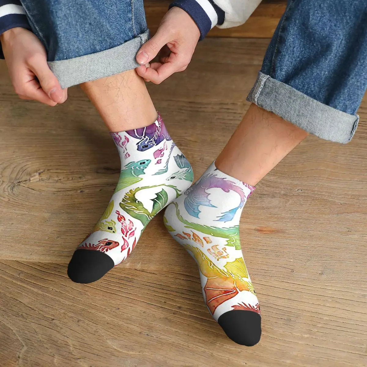 

Носки Dragon Fire Rainbow, чулки высокого качества в стиле Харадзюку, всесезонные носки, аксессуары для мужчин и женщин, подарки