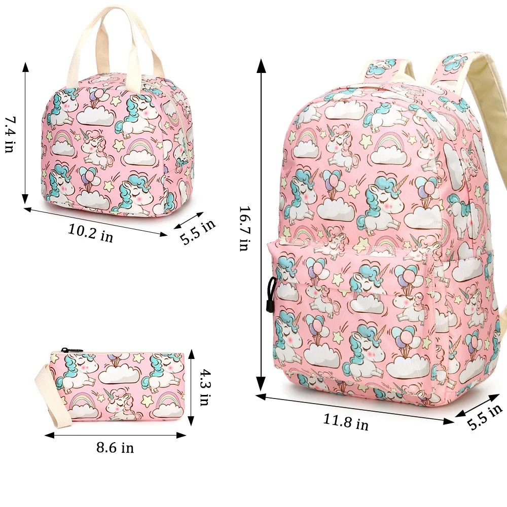 Ransel Sekolah Dasar Unicorn Baru 3 Buah Tas Sekolah Remaja Tas Makan Siang Anak-anak Siswa Tempat Pensil