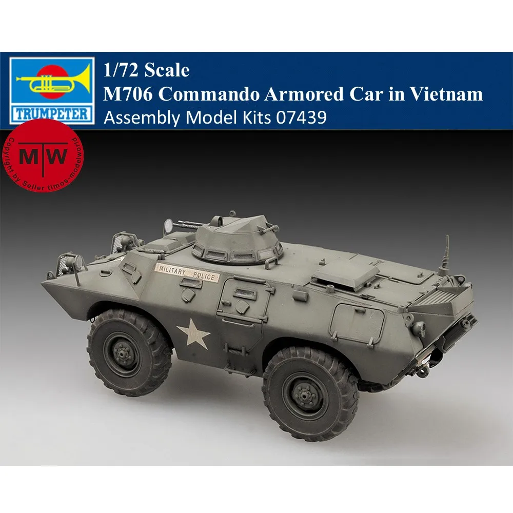 Trumpeter 1/72 Scale M706 Commando Armored Car in Vietnam Military Plastic Assembly Model #07439