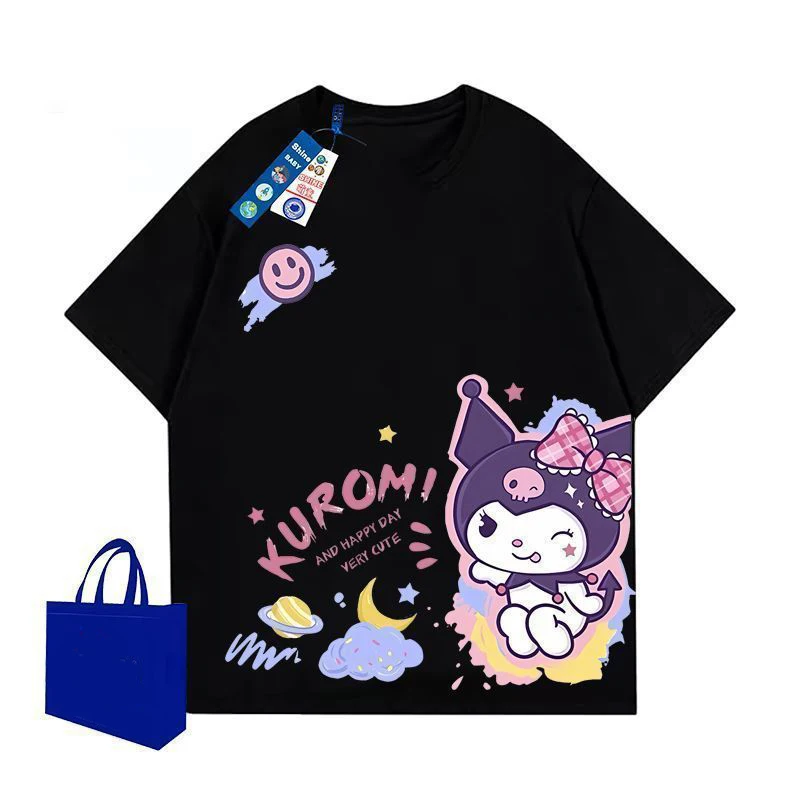 

Kuromi Summer Girls Clothes Top Kid Boy Cartoon Printed Sweatshirts Children Pullover Short Sleeve T-Shirts Parent-Child Outfit