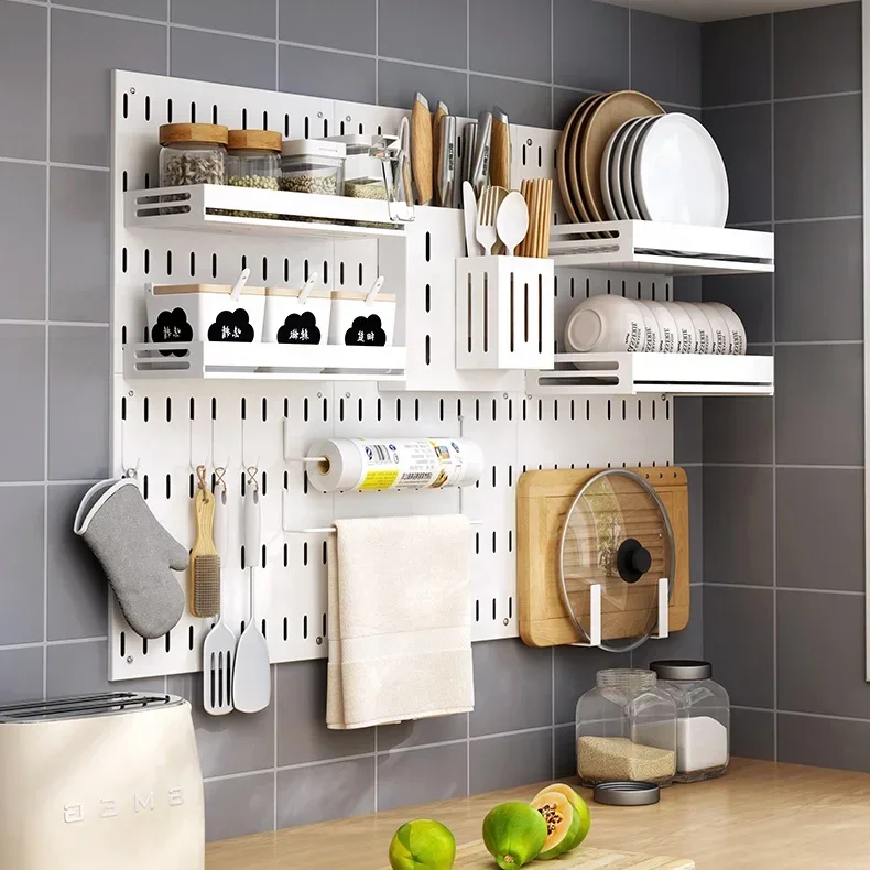 kitchen stainless steel unique supplies items wall hanging shelf organizers Storage Tableware Holders Plate spice dish rack set