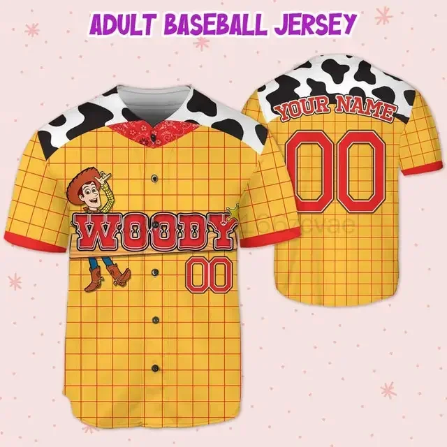 Disney Toy Story Woody Baseball Jersey Streetwear Fashion Summer Men\'s And Women\'s Free Customized Short Sleeve Baseball shirt