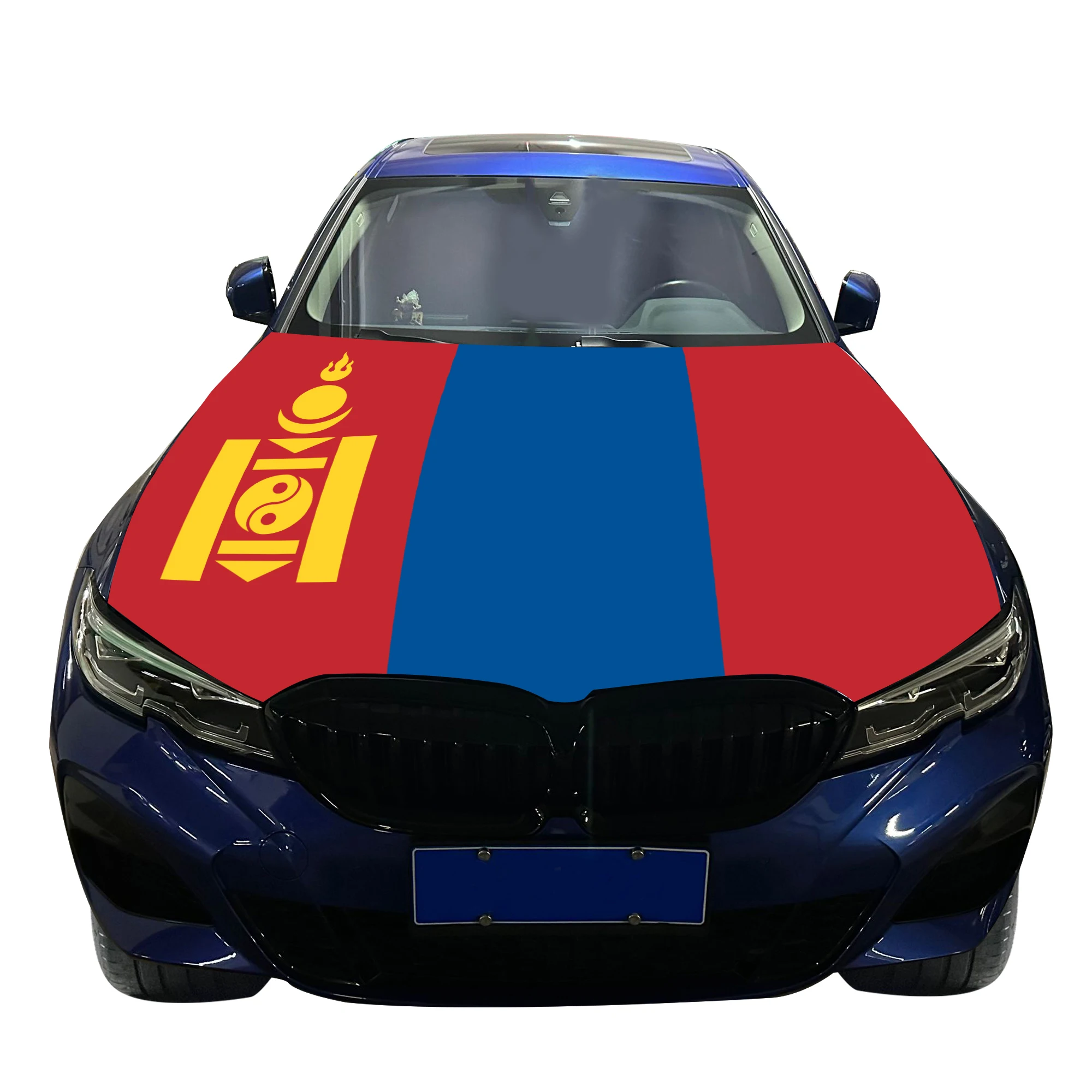 Mongolia Car Hood Cover Flag  Universal Size Elastic Polyester 120x150cm for Car Decor