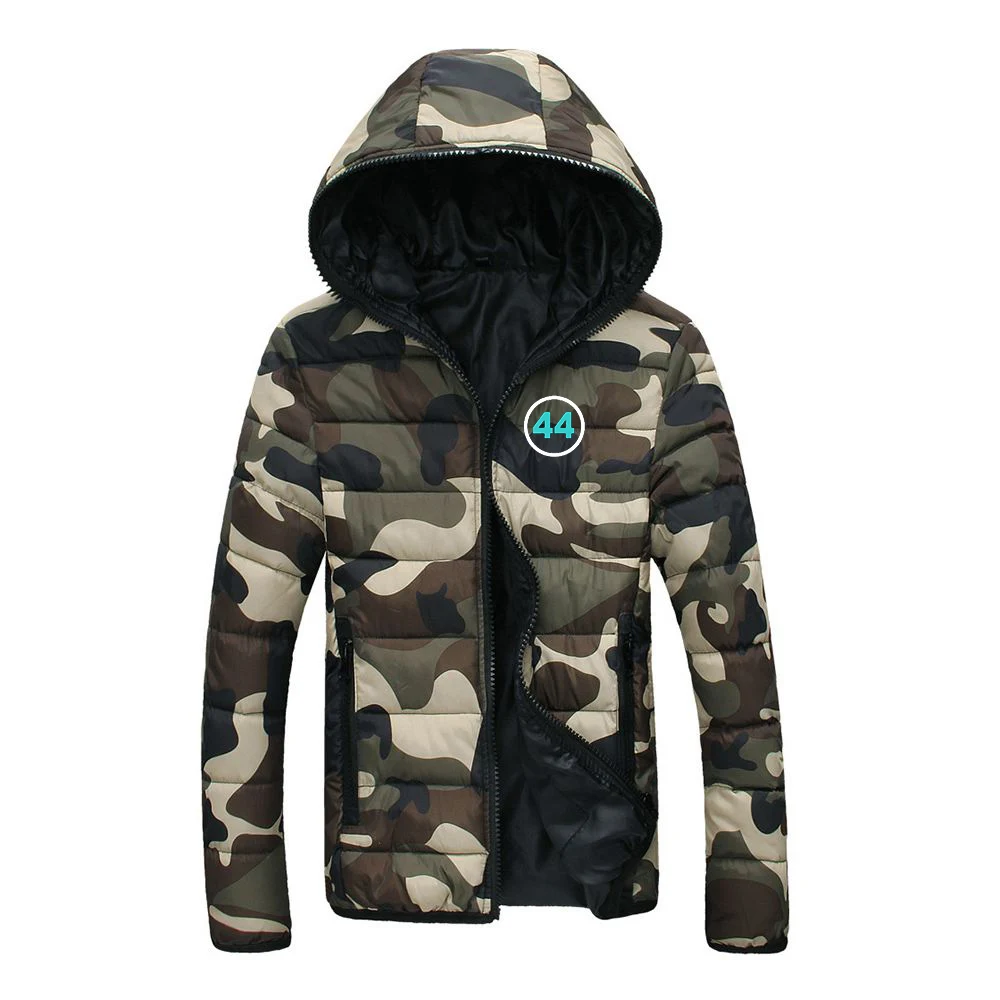F1 driver Lewis Hamilton digital 44 Print Men Autumn Winter Color Block Zipper Warm Cotton Coat Hooded Jacket Fashion Outdoor view 6
