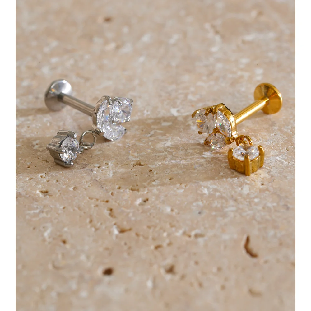 Yhpup 1PC 316 Stainless Steel Zircon Flower Piercing Earrings Rust Proof Trendy Dainty Small Cartilage Ear Daily Jewelry