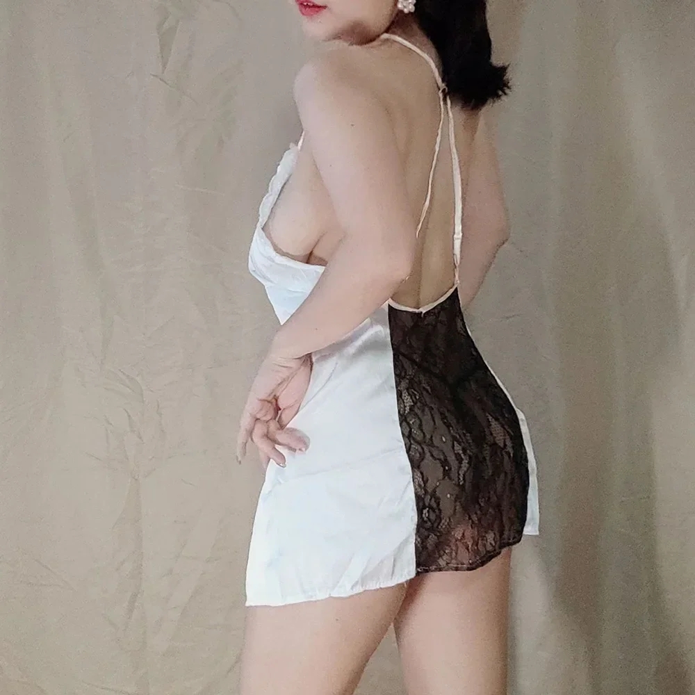 

40-85kg Large Size Women Dress Sexy Lingerie Sexy Erotic Lace Sling Deep V Dress Mesh Backless Short Dress Lady Night Pajamas