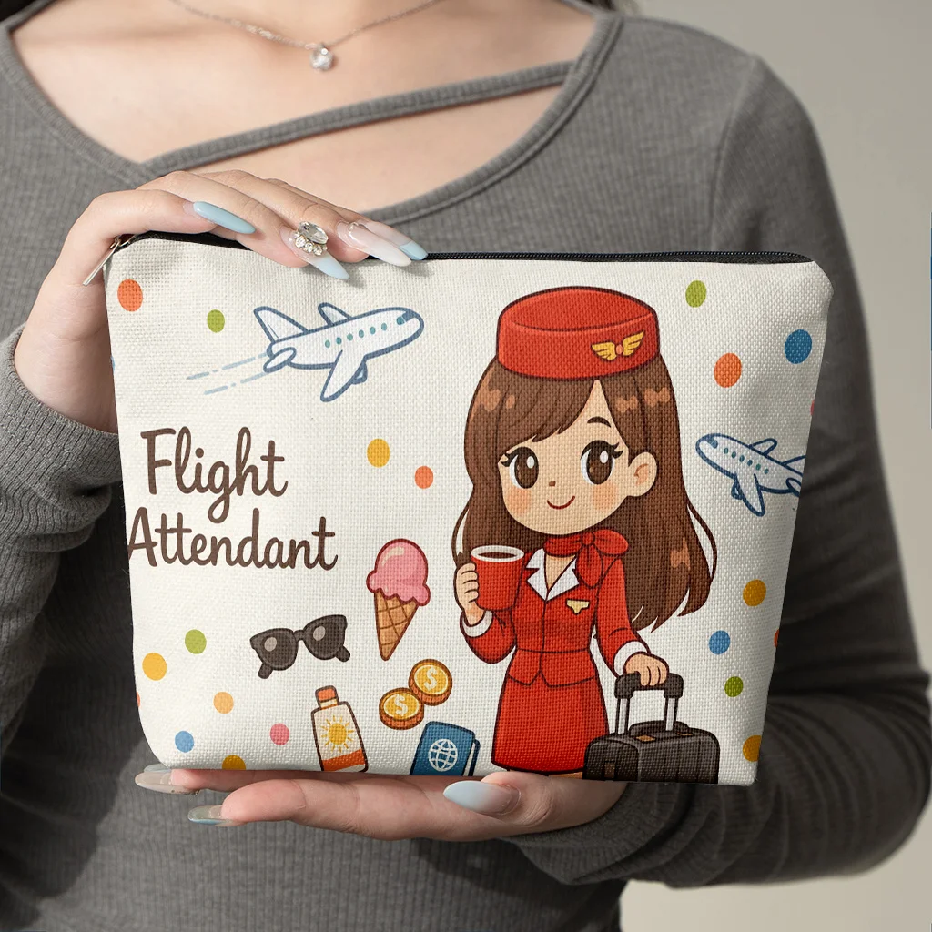 Cosmetic Bag Of Flight Attendant Linen Makeup Bag Foldable & Portable Toiletry Bag, Zipper Closure Men Women Travel Storage Bag
