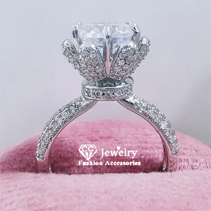 CC Biżuteria ślubna Pierścionek dla kobiet Srebrny kolor Stworzony Diamant Akcesoria ślubne Zaręczyny Anel CC1683