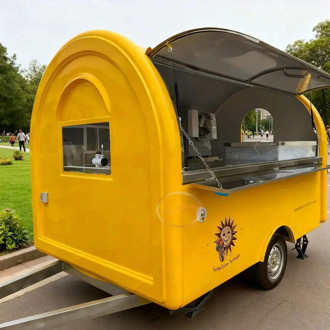 

Lively and Fun Outdoor Food Trailer, Bright Yellow Cartoon Sun - Shaped Mobile Dining Car