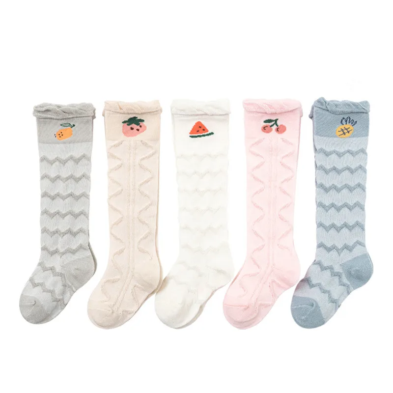 Chaussettes hautes en maille fine pour bébé et enfant, lot de 3 paires, chaussettes longues anti-moustiques, fruits de dessin animé, printemps et été