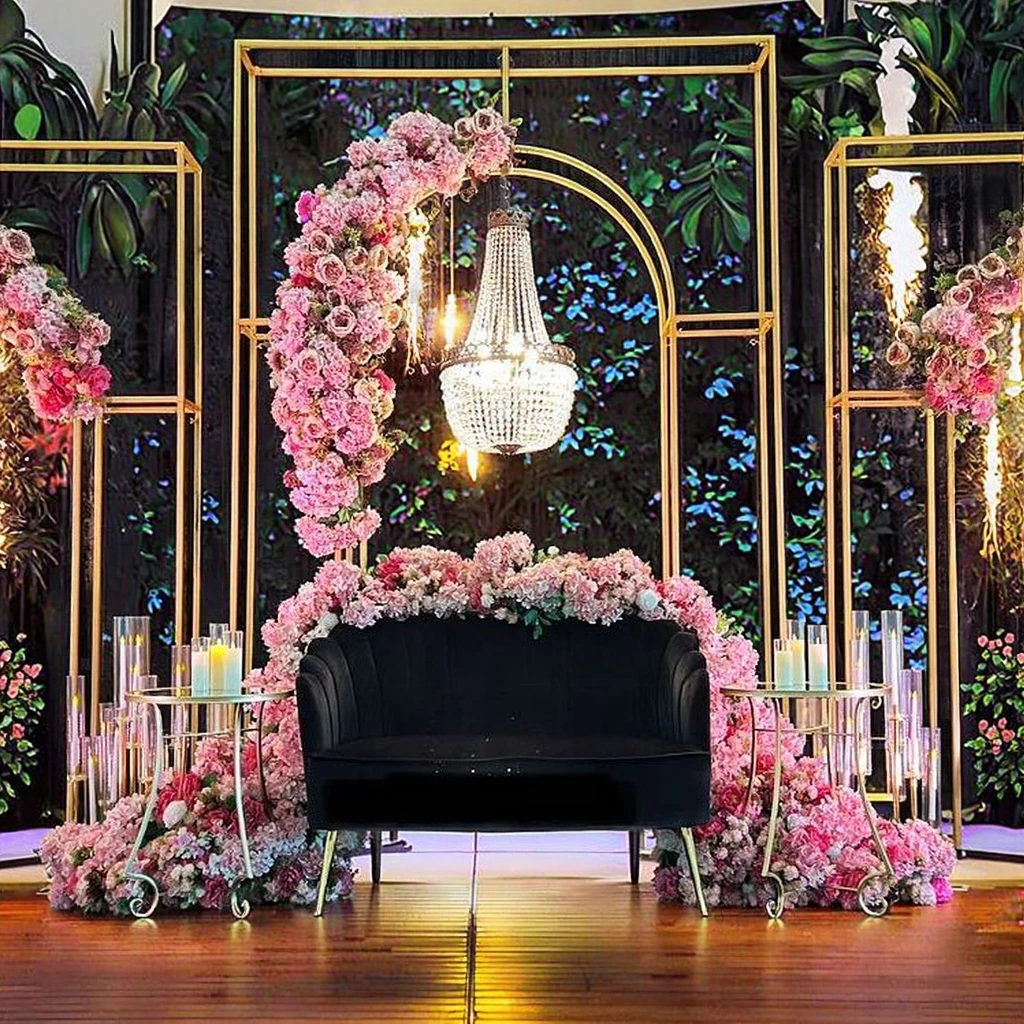 Golden Iron Wedding Arch Backdrop Stand 7-8ft Height Wedding Event Decorations