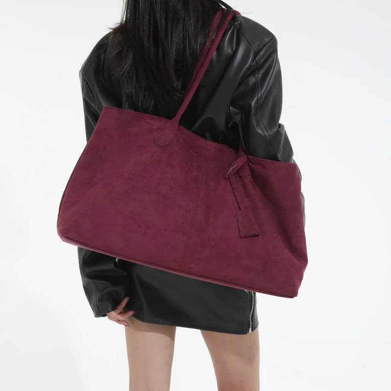 Women Suede Tote Bag Solid Color Shoulder Bag Large Capacity Handbags Trendy Satchel Bags Work Travel Shopping Commuter Tote Sac
