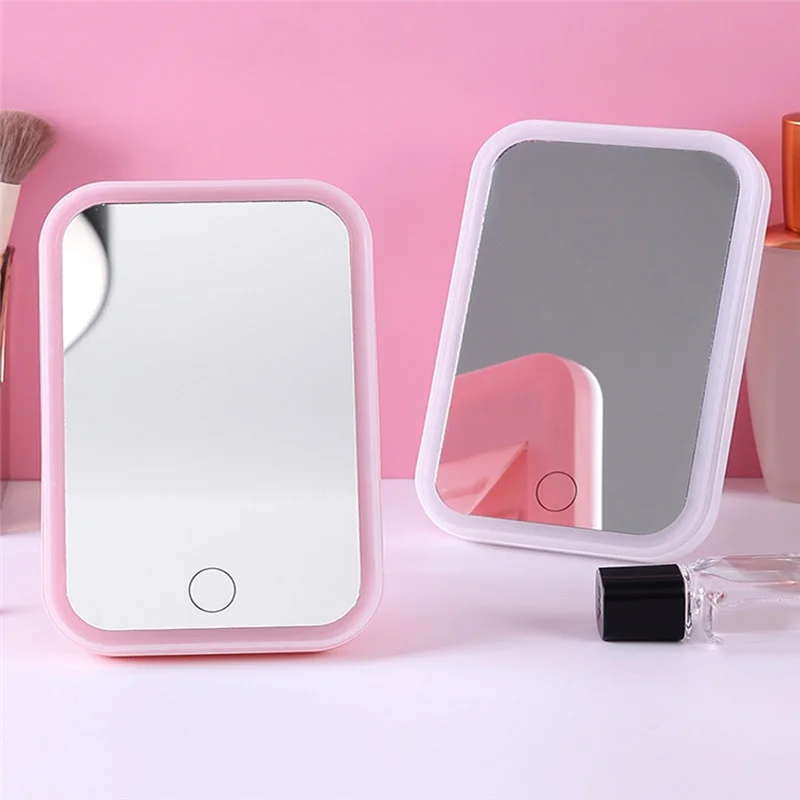 Well Made-LED Vanity Mirror With Lights Portable Cosmetic Travel Tabletop Make Up Lighted Desk Mirror USB Rechargeable