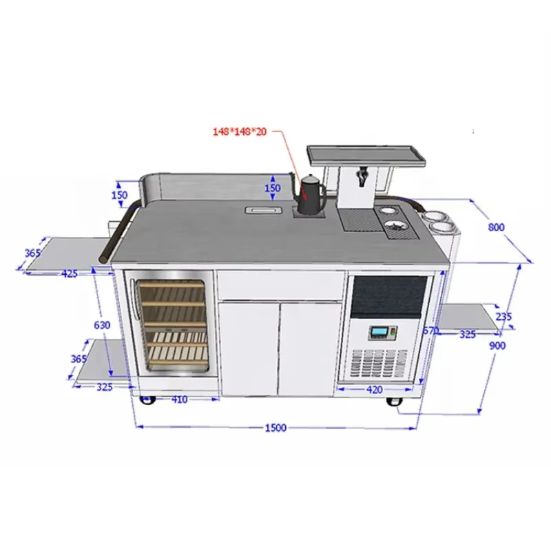 Commercial Mobile Coffee Cart with Water & Electric System, Lockable Wheel Food Trolley for Vending Exhibition Customized