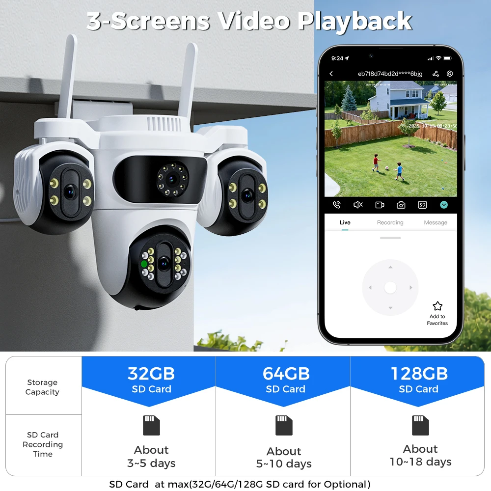 Hiseeu IP-Kamera, drei Objektive, 4-fach Zoom, WiFi, PTZ-Kamera, für den Außenbereich, wasserdicht, 3 MP, Auto-Tracking, CCTV-Sicherheitsüberwachungskamera iCsee