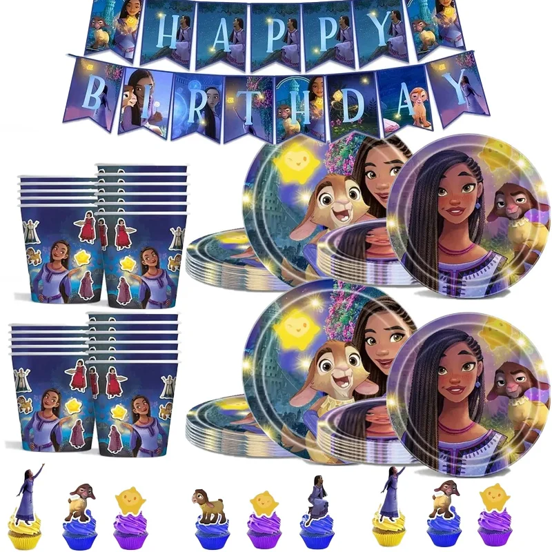Wish Asha Thema Geburtstag Party Dekoration Flagge Ziehen Ballon Kuchen Flagge Platte Strohhalme Serviette Prinzessin Baby Dusche Liefert