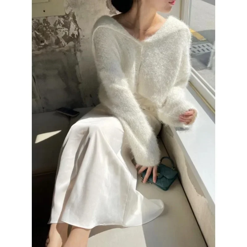 

Single-breasted Lazy Style Knitted Cardigan Sweater Jacket Women Korean Chic Autumn Winter Temperament Navy Collar