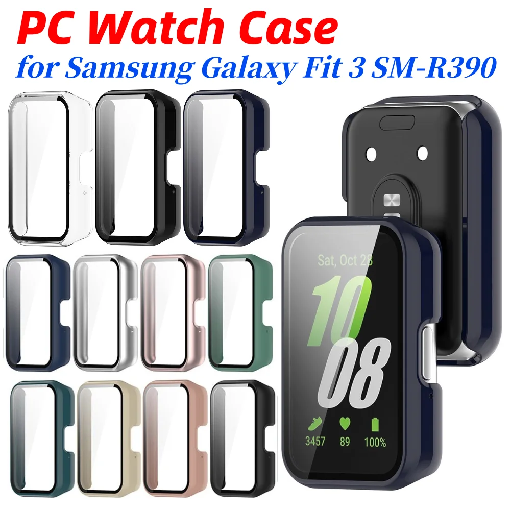 

PC Watch Case Anti-Fall Dustproof Full Coverage Tempered Film Frame with Tempered Glass for Samsung Galaxy Fit 3 SM-R390