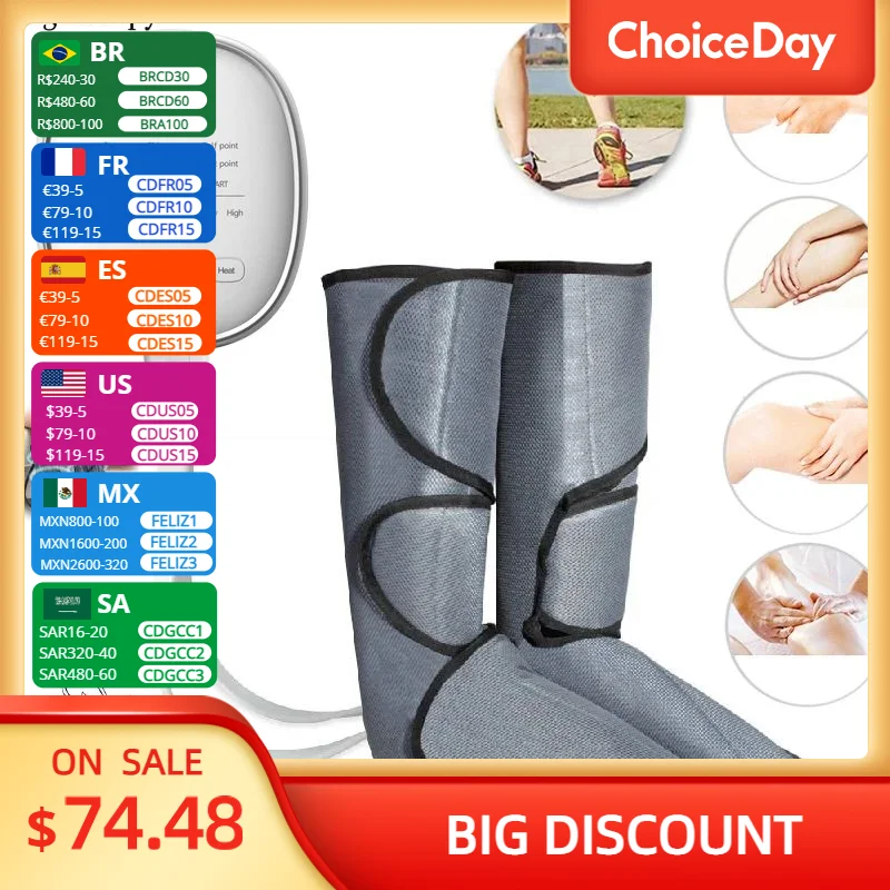 

Leg Air Compression Massager Heated for Foot and Calf Circulation with Handheld Controller 3 Intensities 2 Modes 2 Temperatures