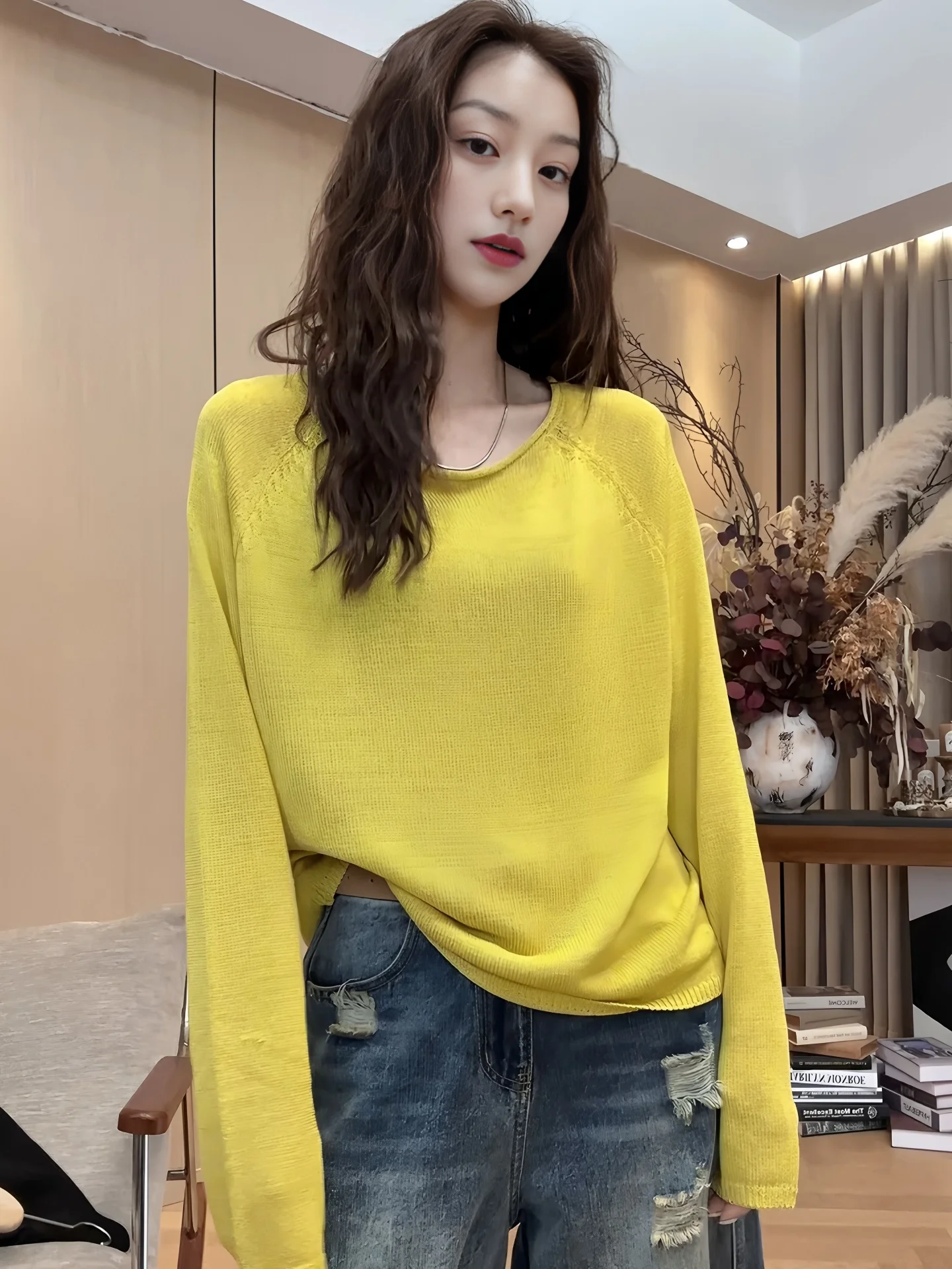 plus Size Women's Long Sleeve Thin Sun Protection Knitted Top T-Shirt Summer New Style Slimming Belly Covering Casual Wear