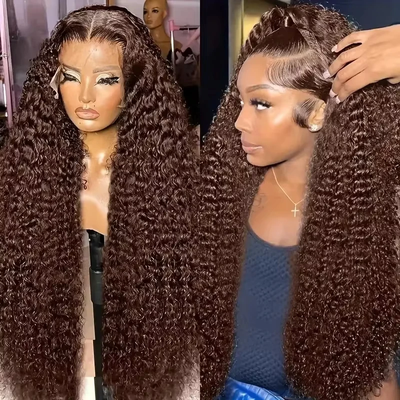 

250% Chocolate Brown Deep Wave Human Hair Wig 13x6 Hd Lace Frontal Wigs Lace Front 30 32Inch 13x4 Brazilian Curly Human Hair Wig