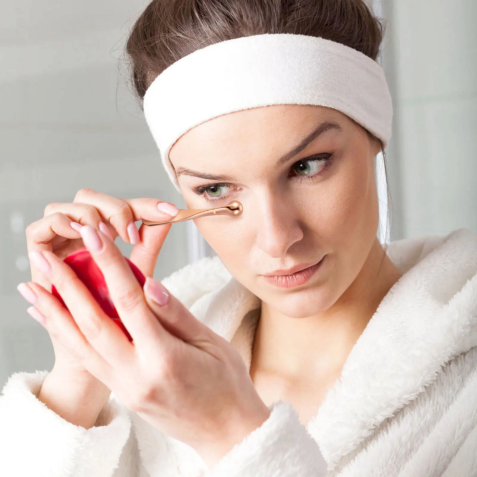 

Набор из 2 массажных палочек для крема для глаз из цинкового сплава, двусторонние, металлические, портативные, легкие, для ухода за кожей вокруг глаз, от усталости и морщин