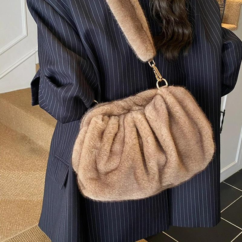 جديد إمرأة التنقل حقيبة كتف مبسطة رقيق سحابة محكم حقيبة المدرب عادية خمر مقبض فروي حقيبة لخريف شتاء #2