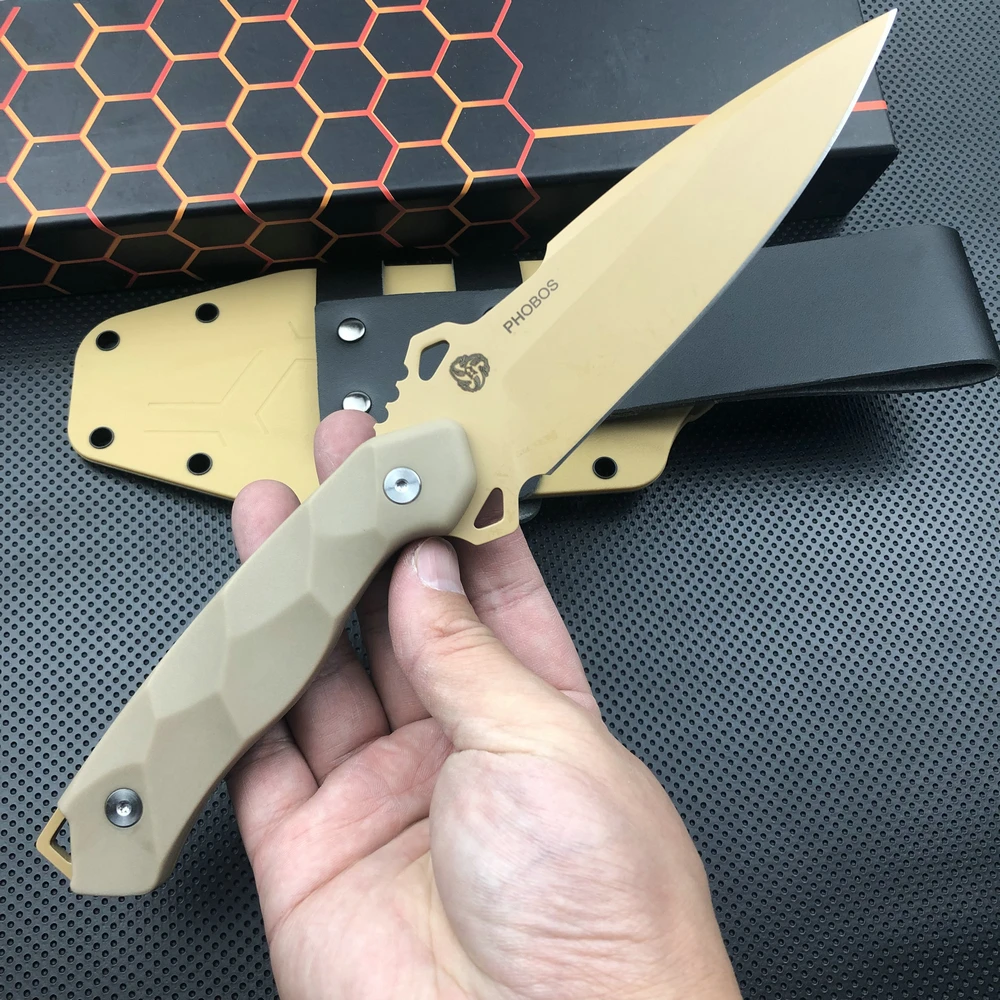 Trskt ES Hydra Camping Knives Phobos Outdoor Knife,Rescue Survival Knives,60Hrc Glass CF Handle Edc Tool With Kydex,Dropshipping