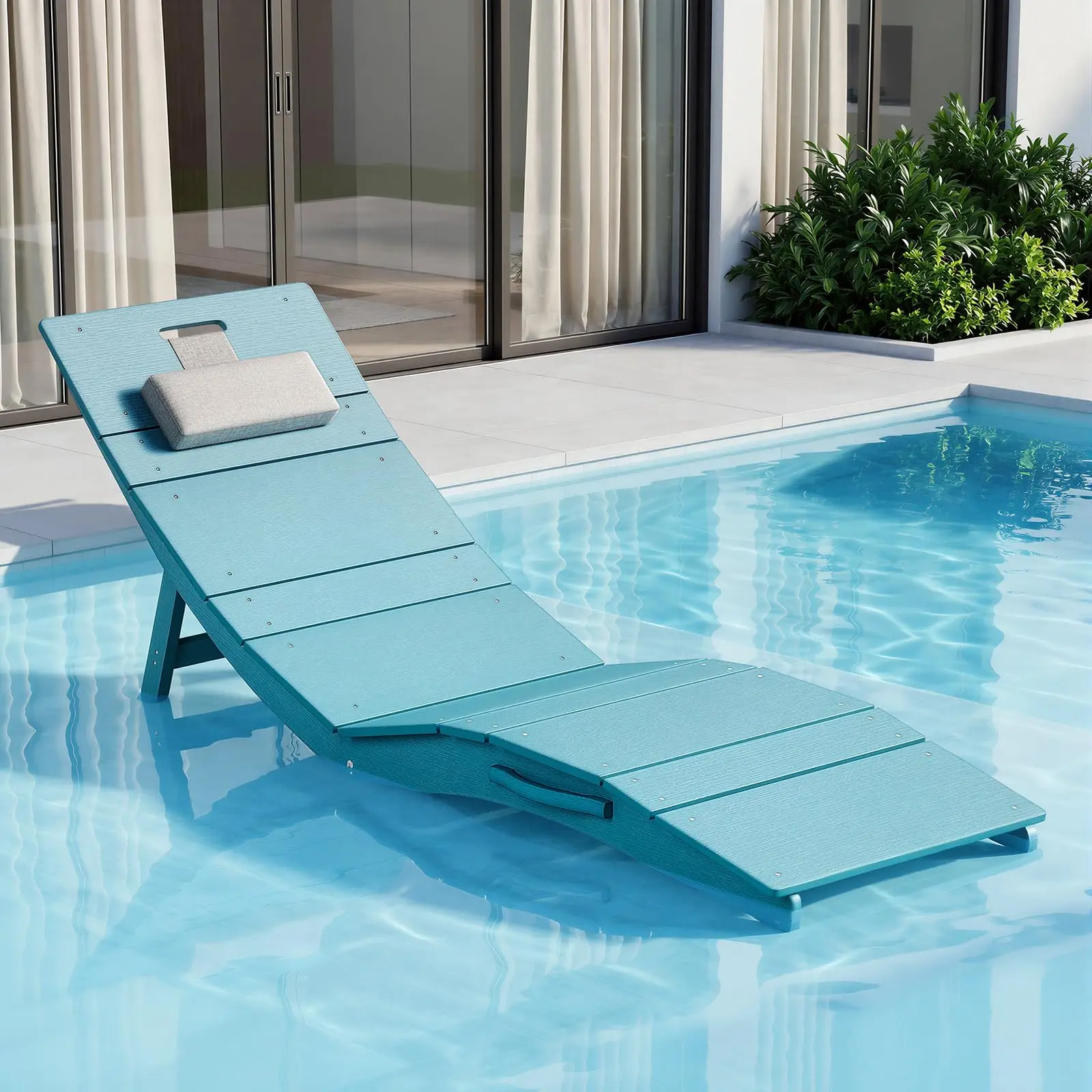 Pool Lounge Chair Outdoor, Weatherproof HIPS Chaise Lounge, 400LBS Capacity | Folding Tanning Chairs with Headrest for
