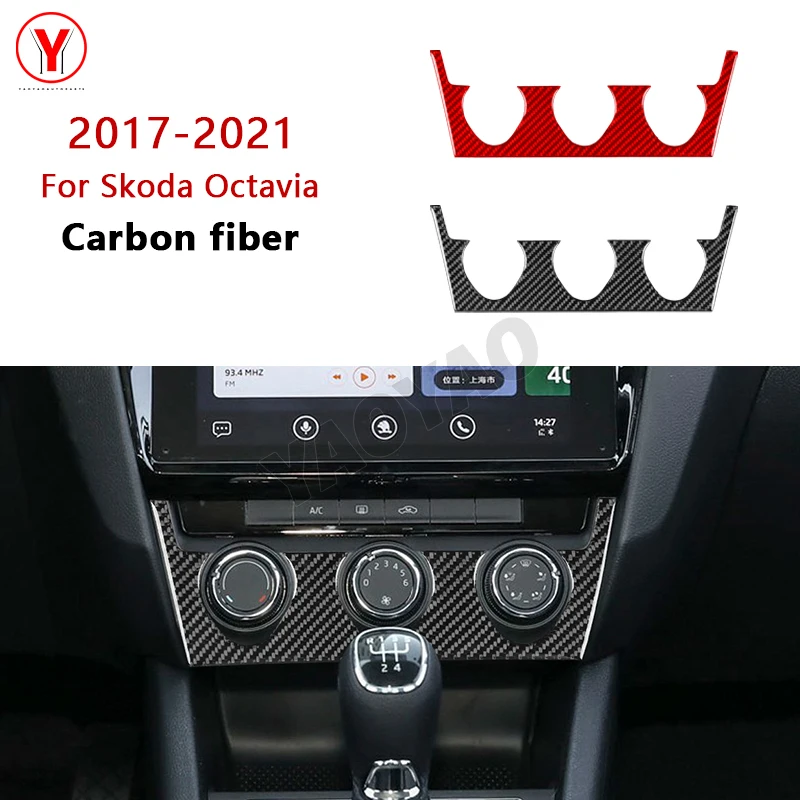 

Real Soft Carbon Fiber Car Central AC Air Panel Button Interior Stickers For Skoda Octavia 2017 2018 2019 2020 2021