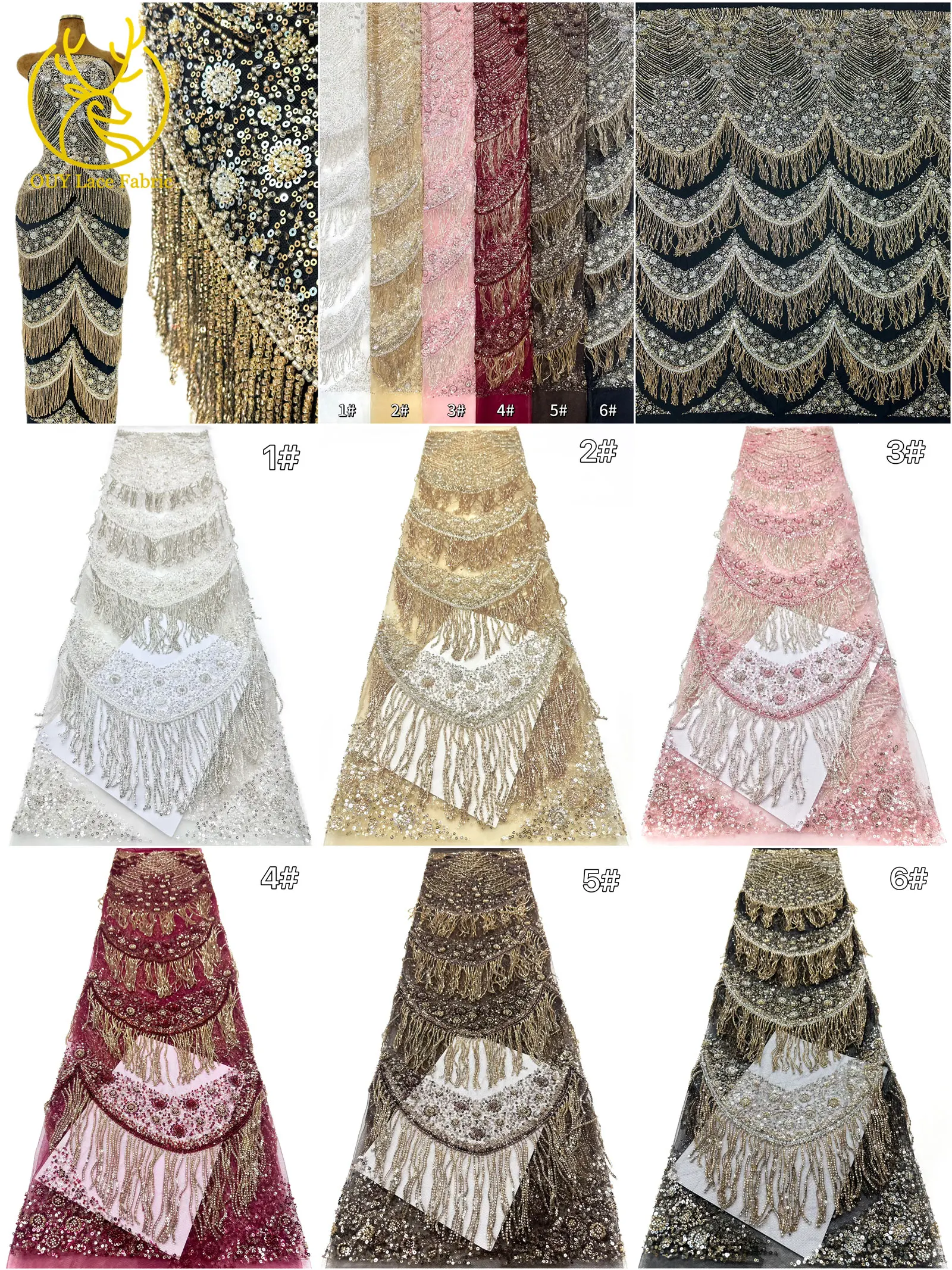 2026 Hochwertiger Afrikanischer Nigerianischer 3D-Perlen-Spitzenstoff Gold Hochwertiger Französischer Pailletten-Netzstoff für Damen Hochzeits- und Partykleider – Detail 3