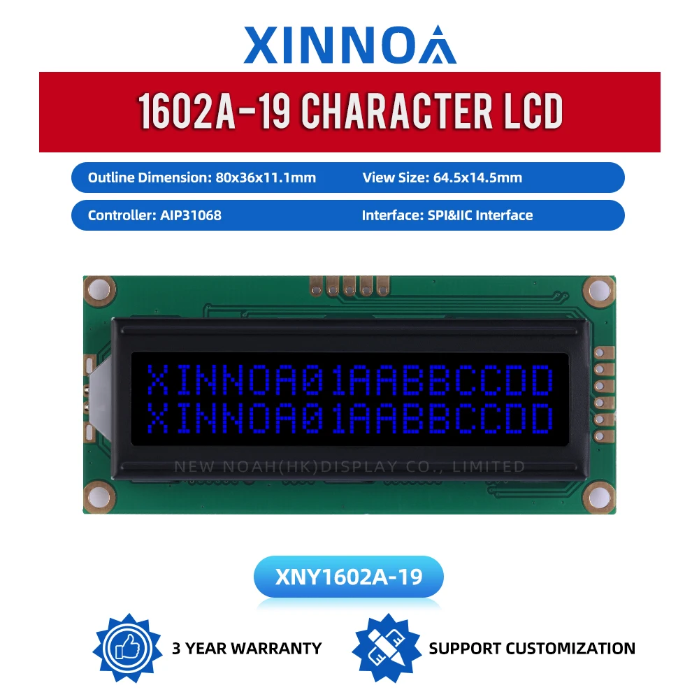 青い文字のドットマトリックススクリーン,5v lcdコントローラー,aip31068 iic i2Cシリアルポート,1602a-19,02x16