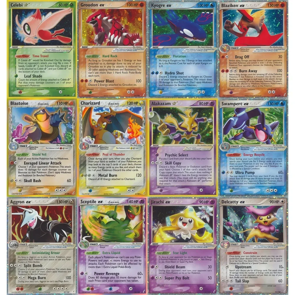 PTCG Cards Crystal Guardians Set EX Holo Rare Cards Charizard Alakazam Celebi Jirachi PTCG Cards Gift Collection PKM DIY Gift