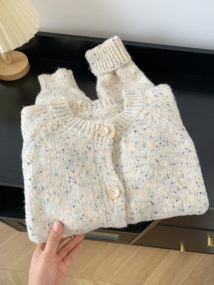 

Women Round Neck Sweaters Cardigan Autumn and Winter Lazy Style Long Sleeve Loose Knitted Tops Casual Sweater Coats