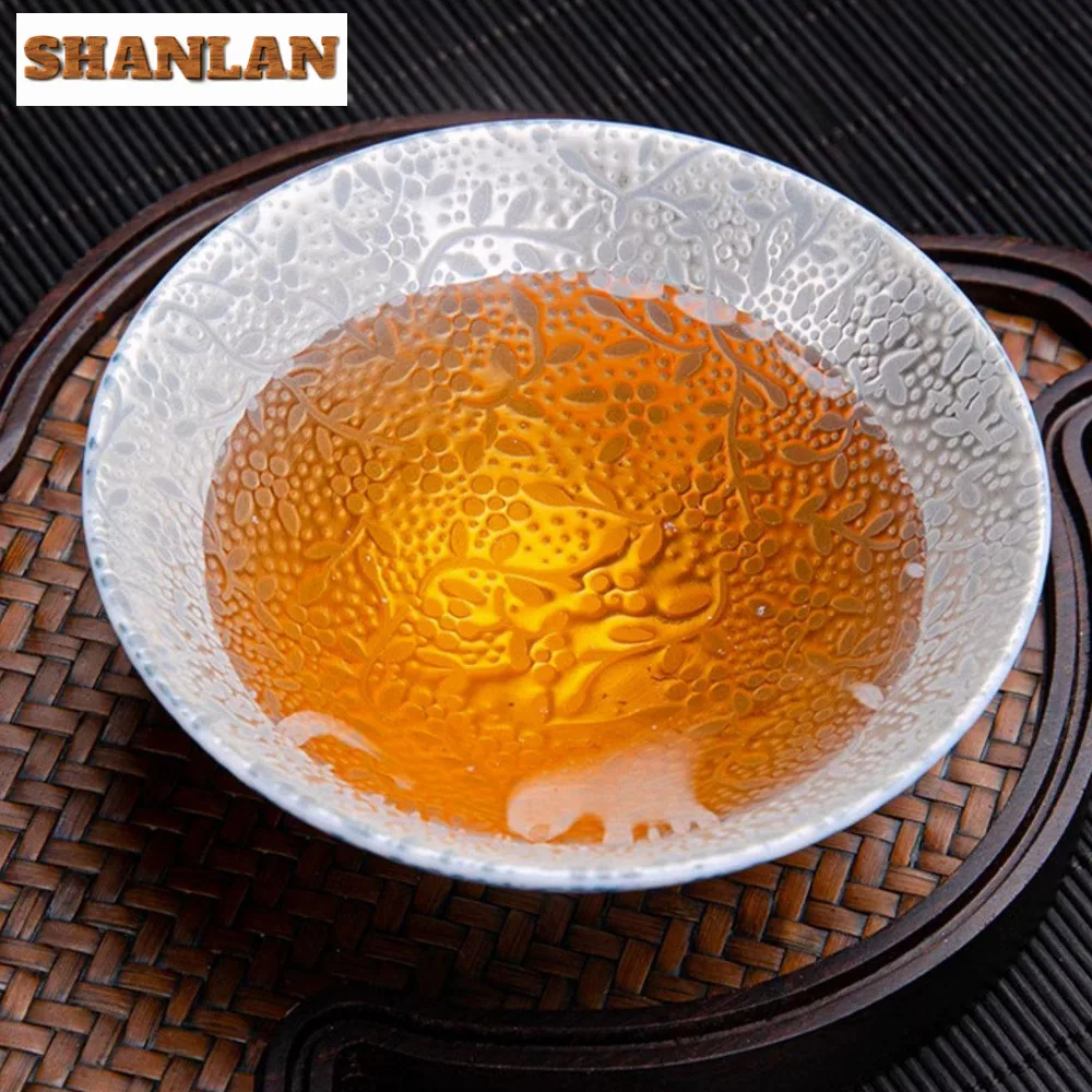 1 PCS Chinese Blue and White Porcelain Teacup Travel Ceramic Tea Bowl Anti Scaling Inlaid Silver Cone Cup Meditation Cups Teaset