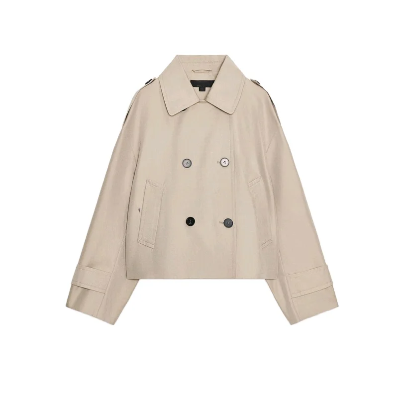 

Новое осеннее поступление, женское свободное пальто с отложным воротником-стойкой Sve, двубортное пальто с отделкой из полиэстера для поездок на работу...