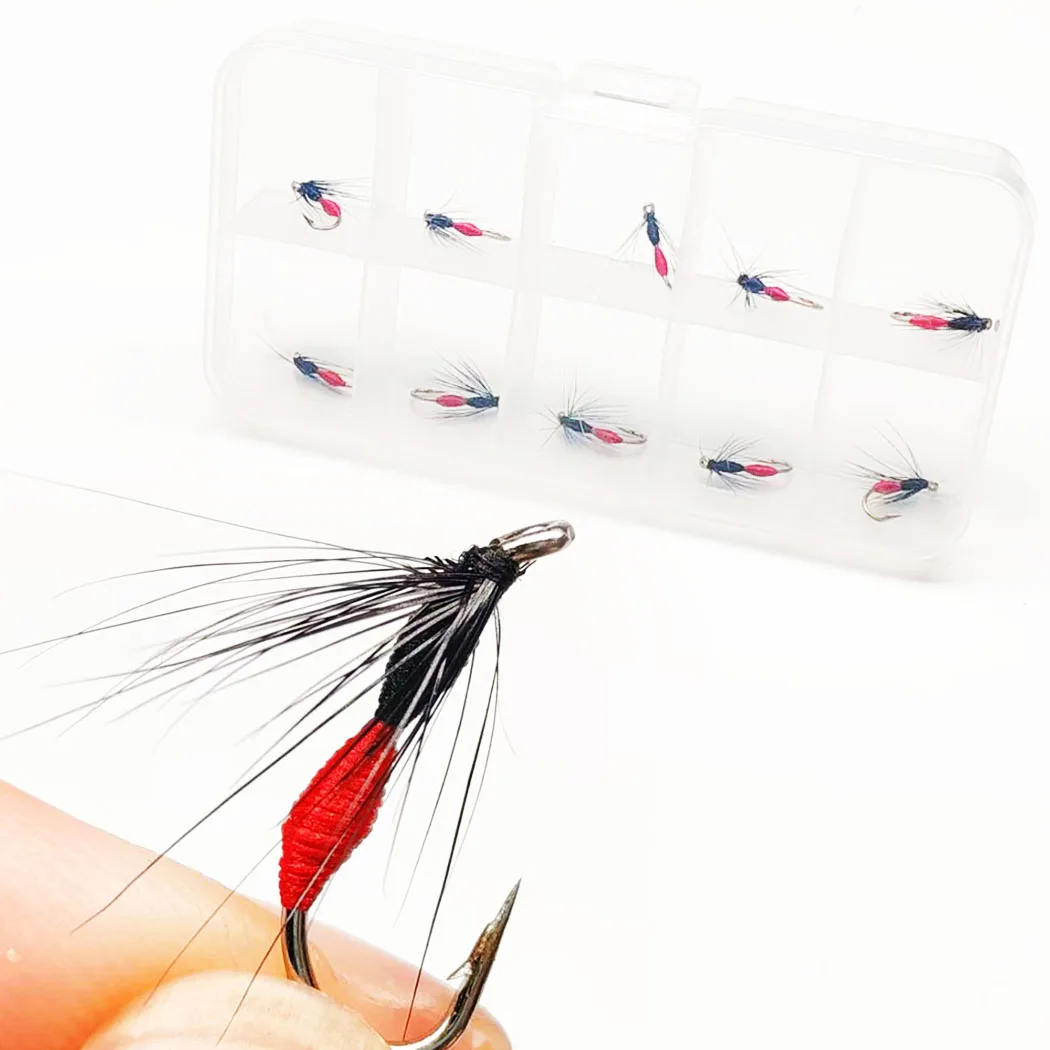 النمل الاصطناعي يطير الحورية الحمراء الطعم 10 قطعة/صندوق يطير ذباب الصيد الذباب الجاف حورية الطعم لصيد الأسماك مثل سمك السلمون المرقط/الجهير الخ #4