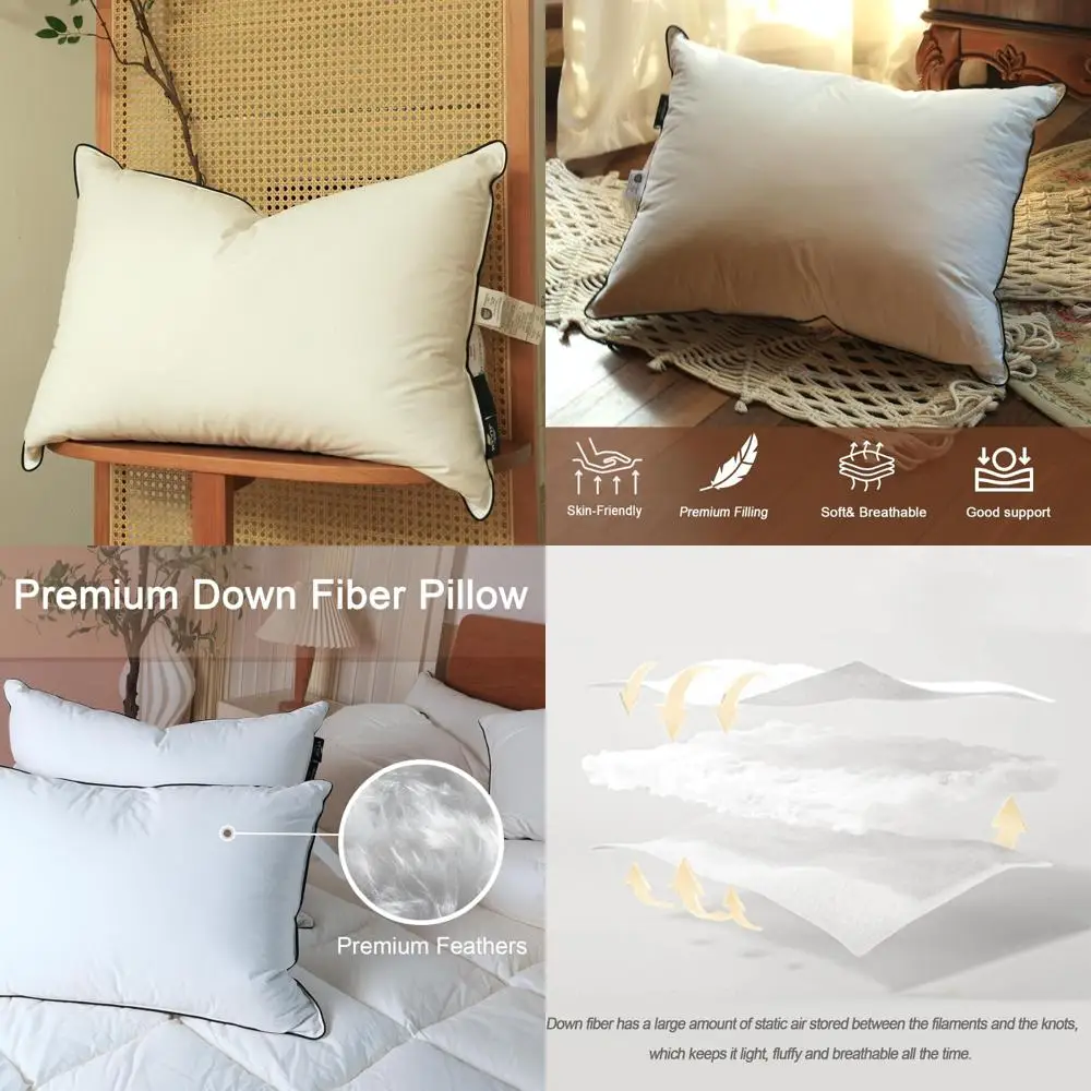 

Elegant Goose Down Pillows - Standard Dimensions, Superior Loft, Airy Cotton Blend Cover, Ideal for Comfortable Sleep - Set