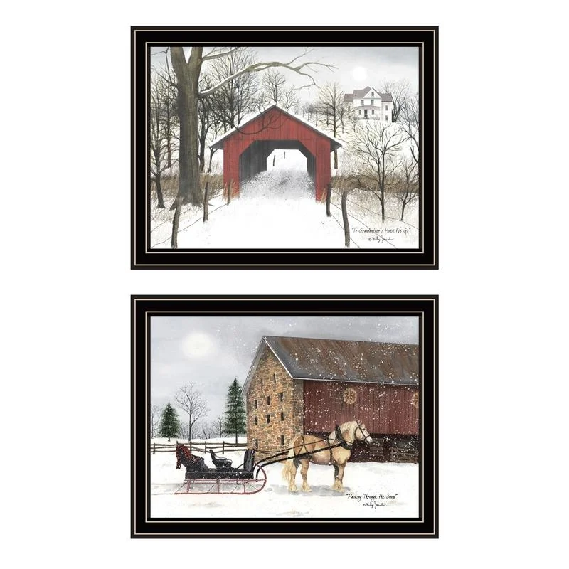 

Billy Jacobs Vignette Sleigh Ride to Grandma's Black Framed Wall Art 2-Piece Set for Living Room or Bedroom Decor