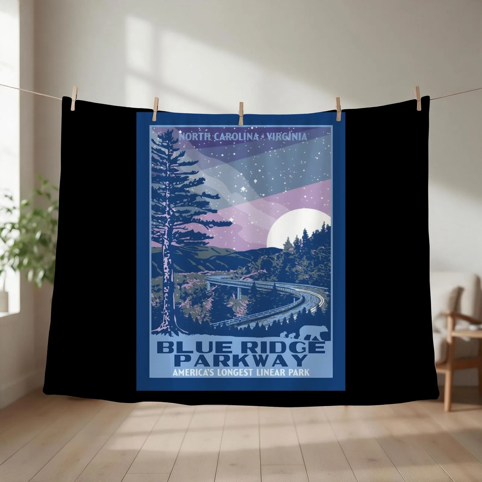 Blue Ridge Parkway Original Wpa Style National Park\t Throw Blanket couch cozy soft plush fuzzy picnic outdoor blanket