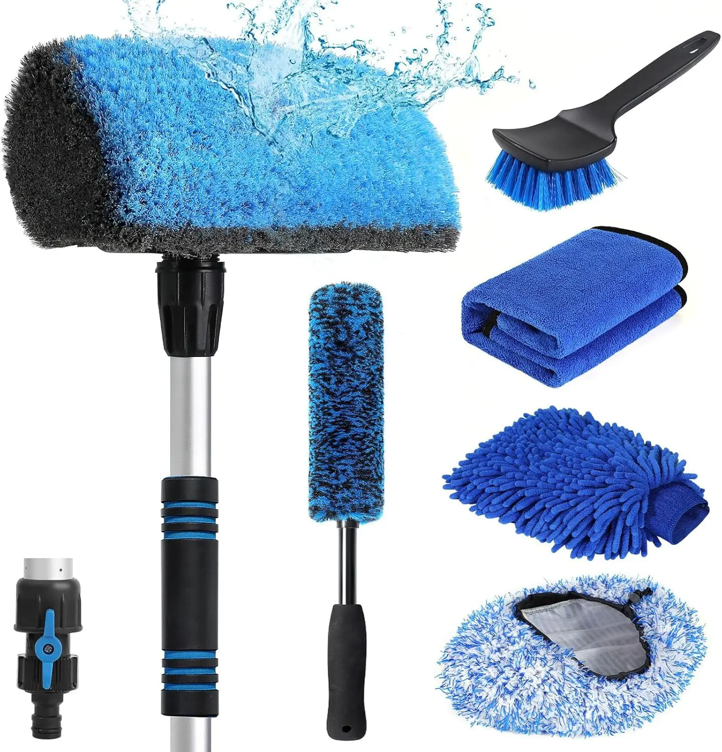 

63'' Flow-Thru Car Wash Brush with Long Handle, Complete Soft Bristles Car Washing Brush Mop Kit, with Car Brush Head Cover